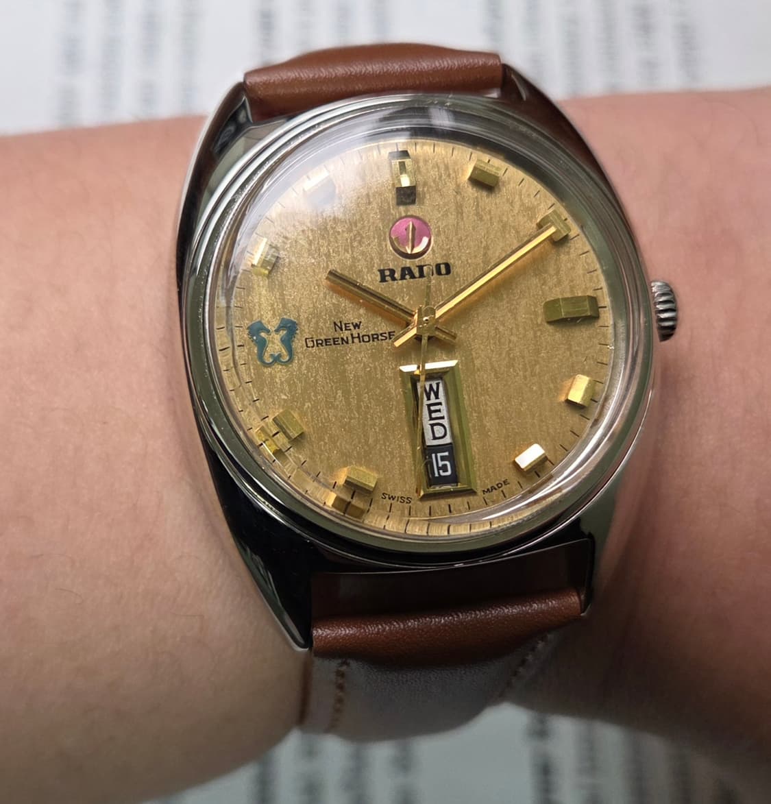 레어] 빈티지 라도 뉴 그린호스 순정 샴골판 해마로고 데이데이트 오토매틱 상품이미지2