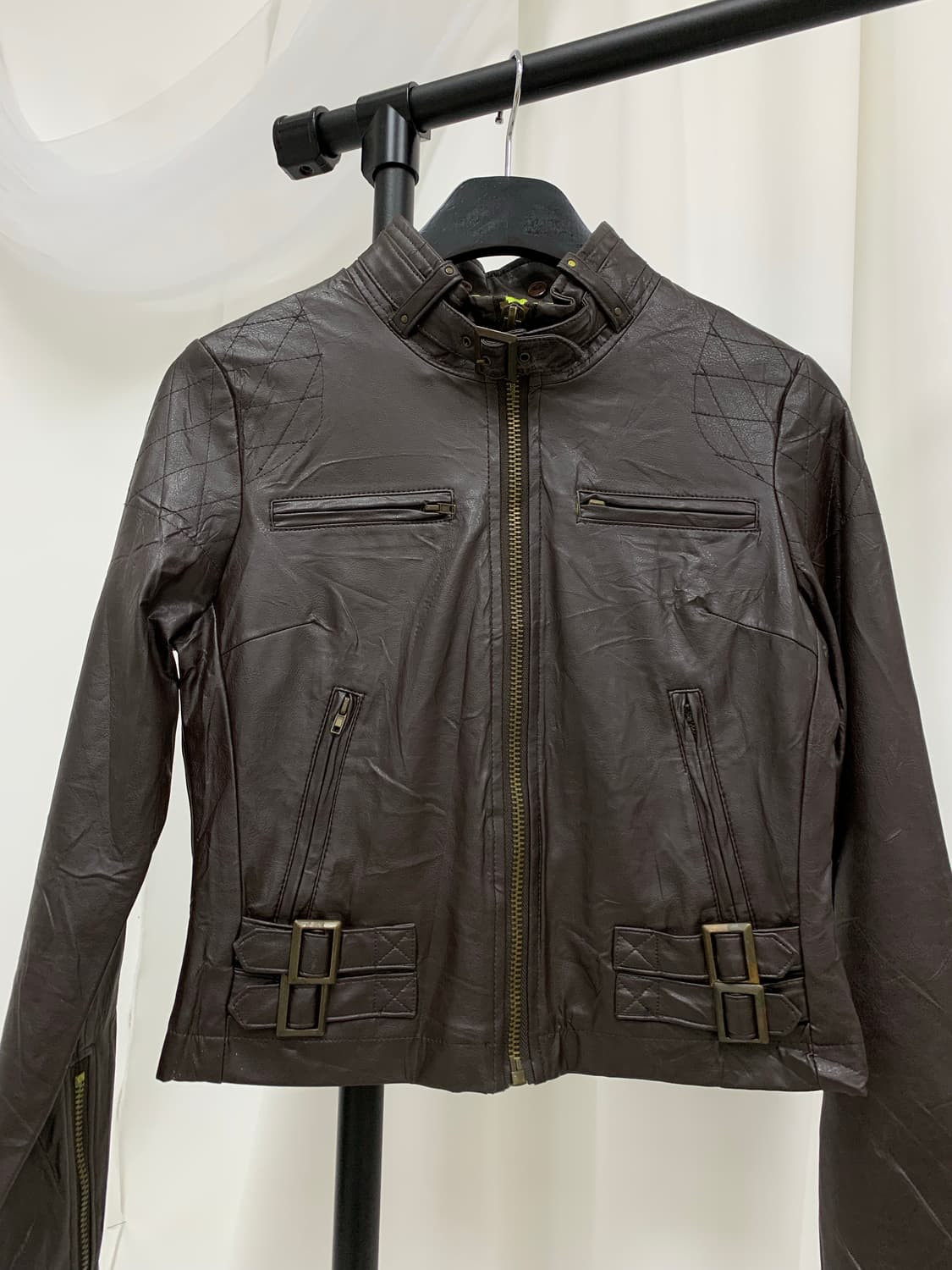 딥브라운 y2k 버클 딱붙 가죽자켓 상품이미지4