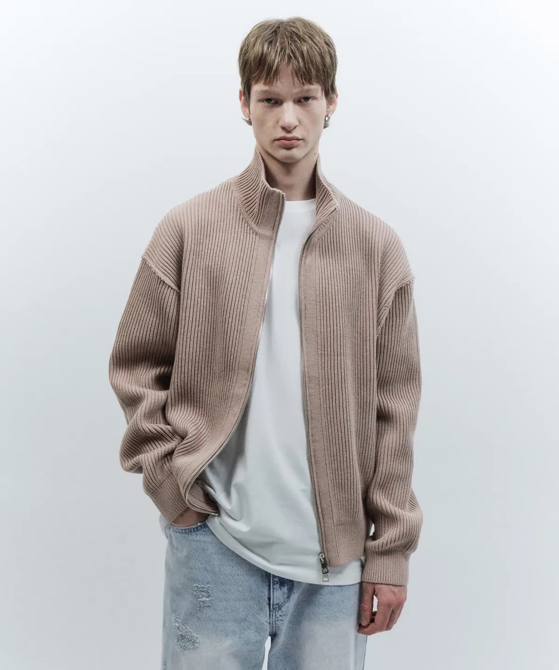 인사일런스 오버핏 니트 집업 DUSTY PINK M 사이즈 상품이미지1