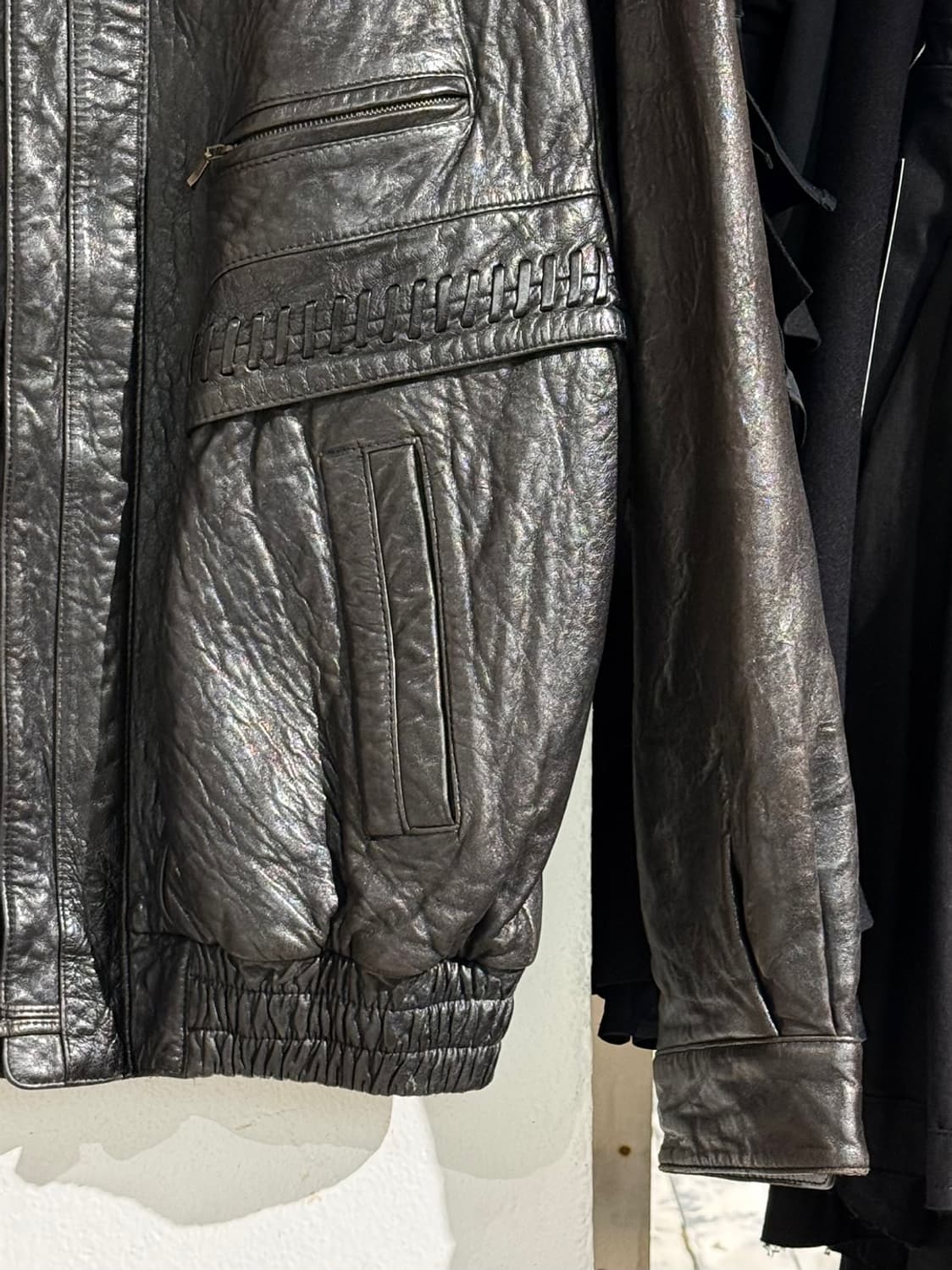 진도 딥브라운 램스킨 레더 봄버 자켓 상품이미지5