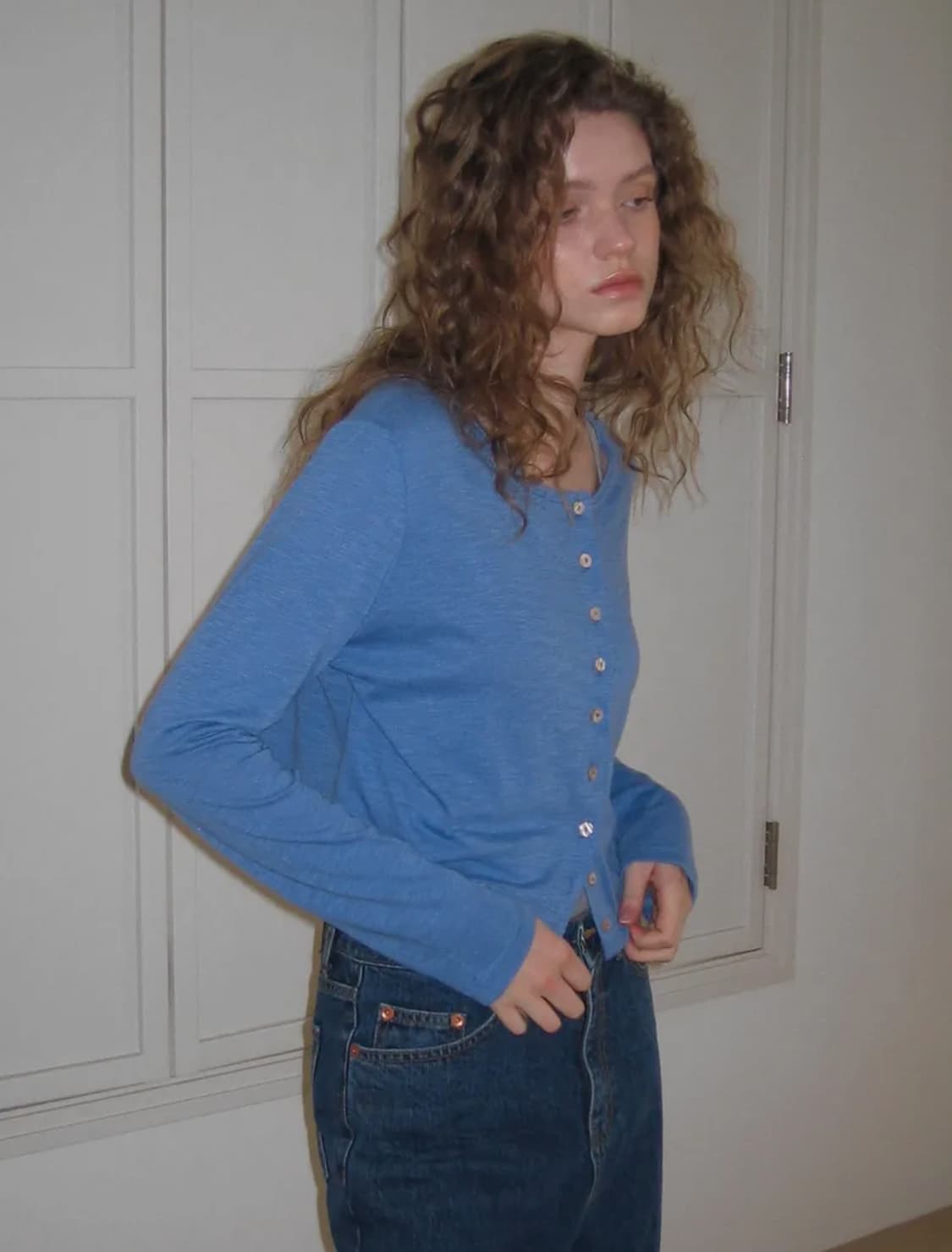 헤더먼트 슬럽 가디건 블루 상품이미지1