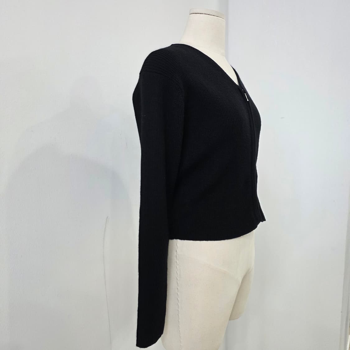 mamian 울100% 블랙 골지 집업 니트 가디건  상품이미지2