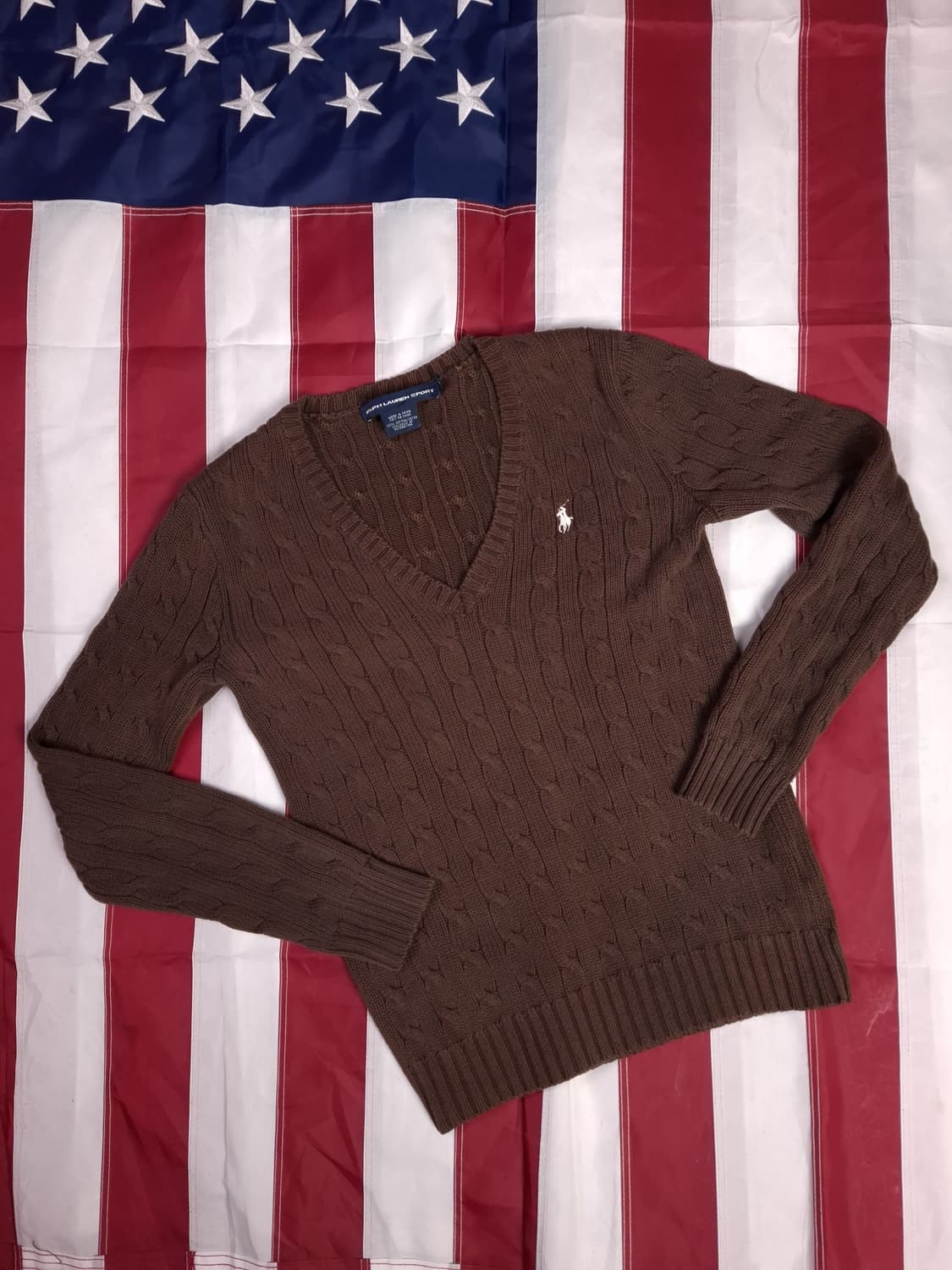 오리지날 랄프로렌폴로 스포츠 우먼 코튼 브이넥 케이블 니트 상품이미지1