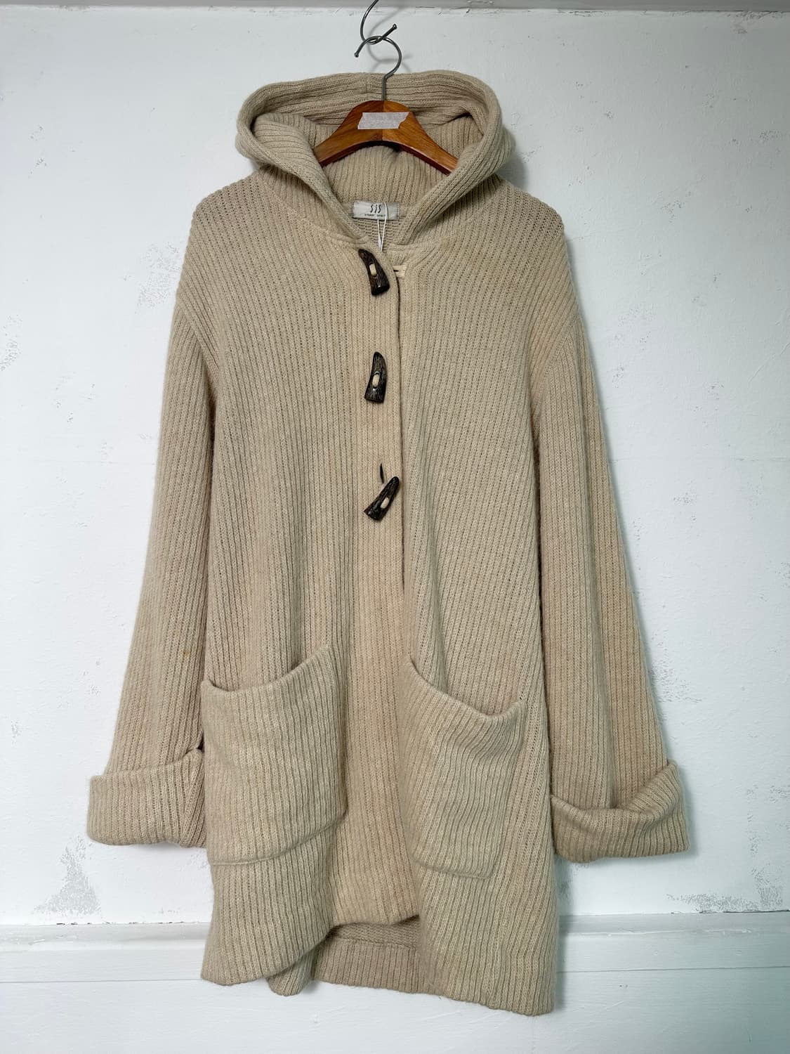 오트밀 니트 후드 코트 상품이미지6