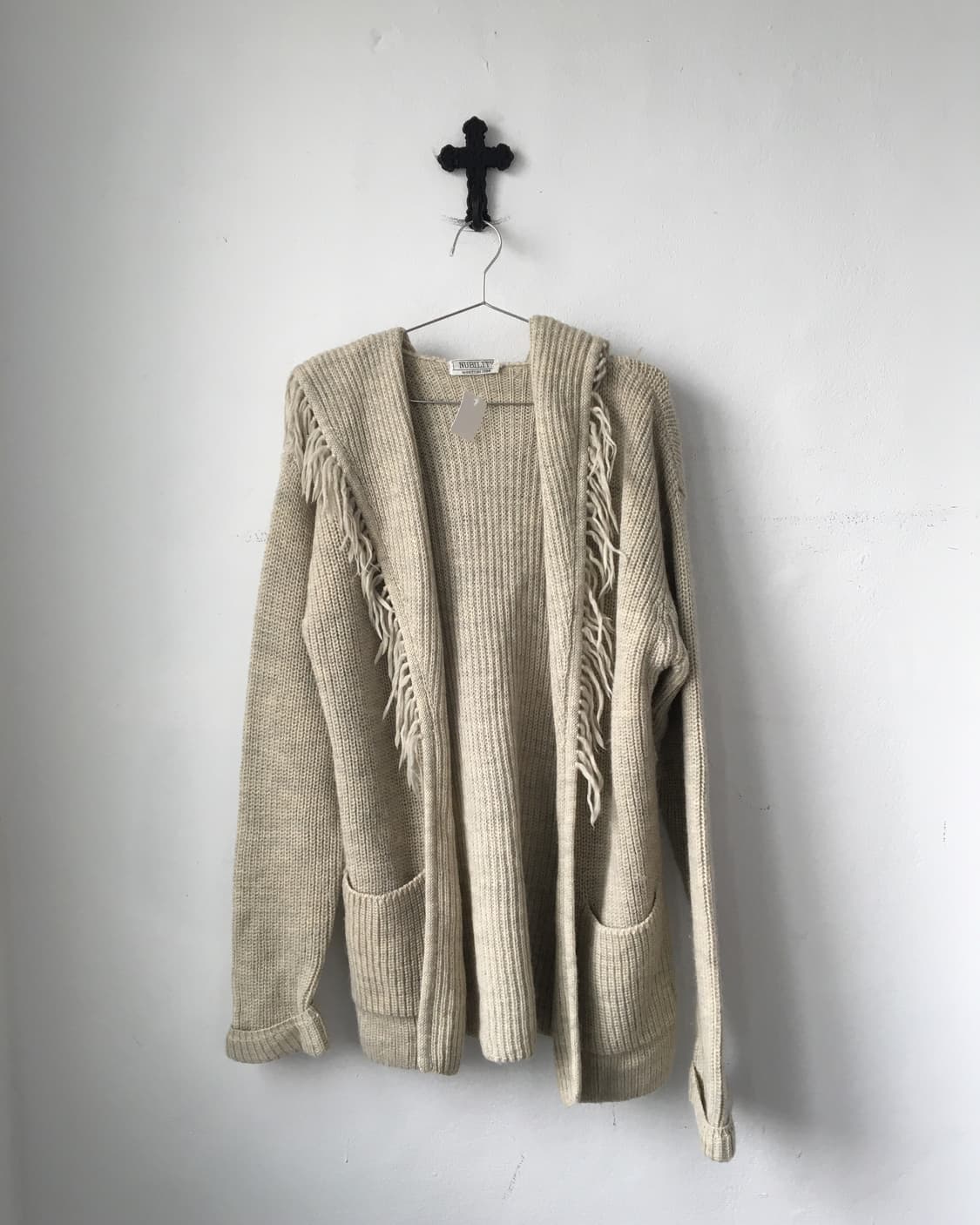 Fringe point hood open knit cardigan 상품이미지2