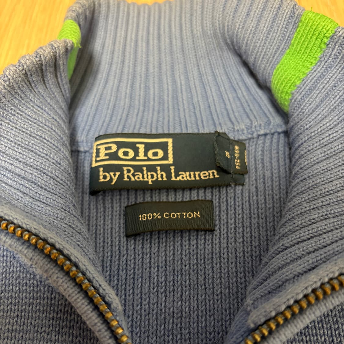 폴로 랄프로렌 두산 사이드 라인 블루 코튼 옐로우 포니 투웨이 니트집업 상품이미지3