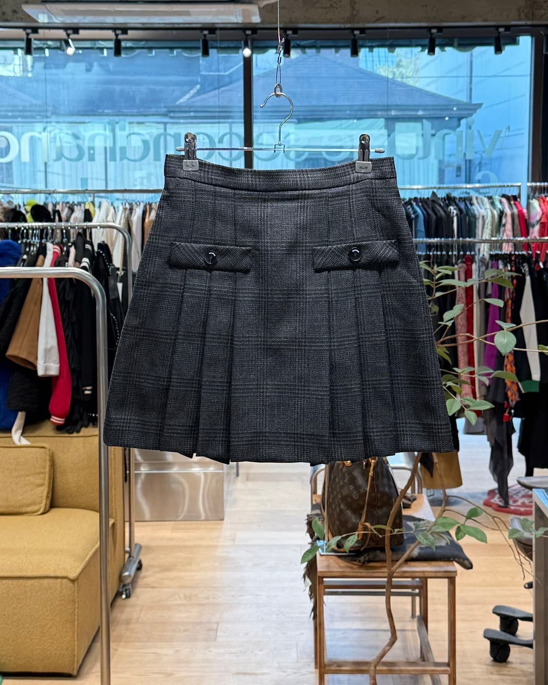 산드로 블랙 체크 플리츠 미니스커트  상품이미지1