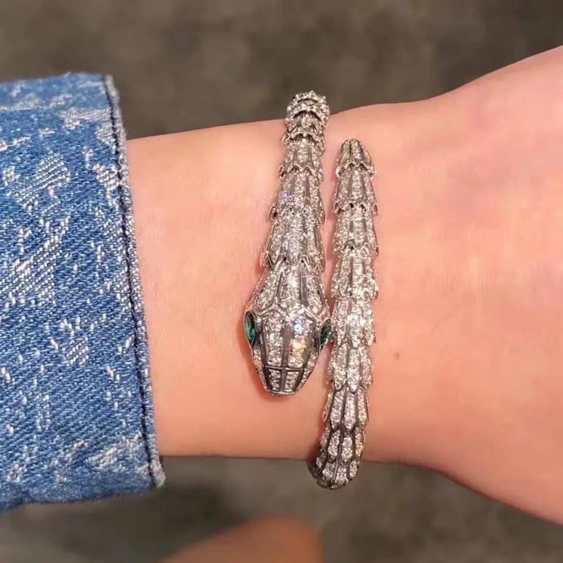 Oceanora S925 실버 풀다이아 스네이크 브레이슬릿 에메랄드 아이 상품이미지5