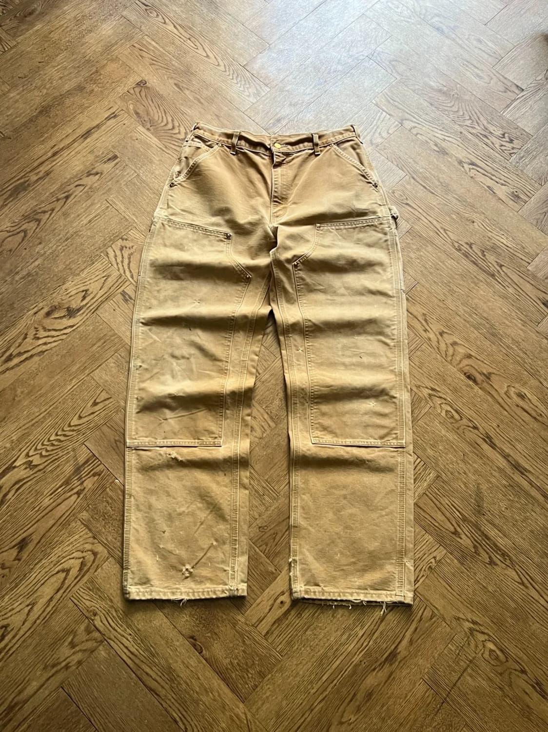 [34]칼하트 Made in USA 더티워싱 브라운 더블니 워크 팬츠 상품이미지1