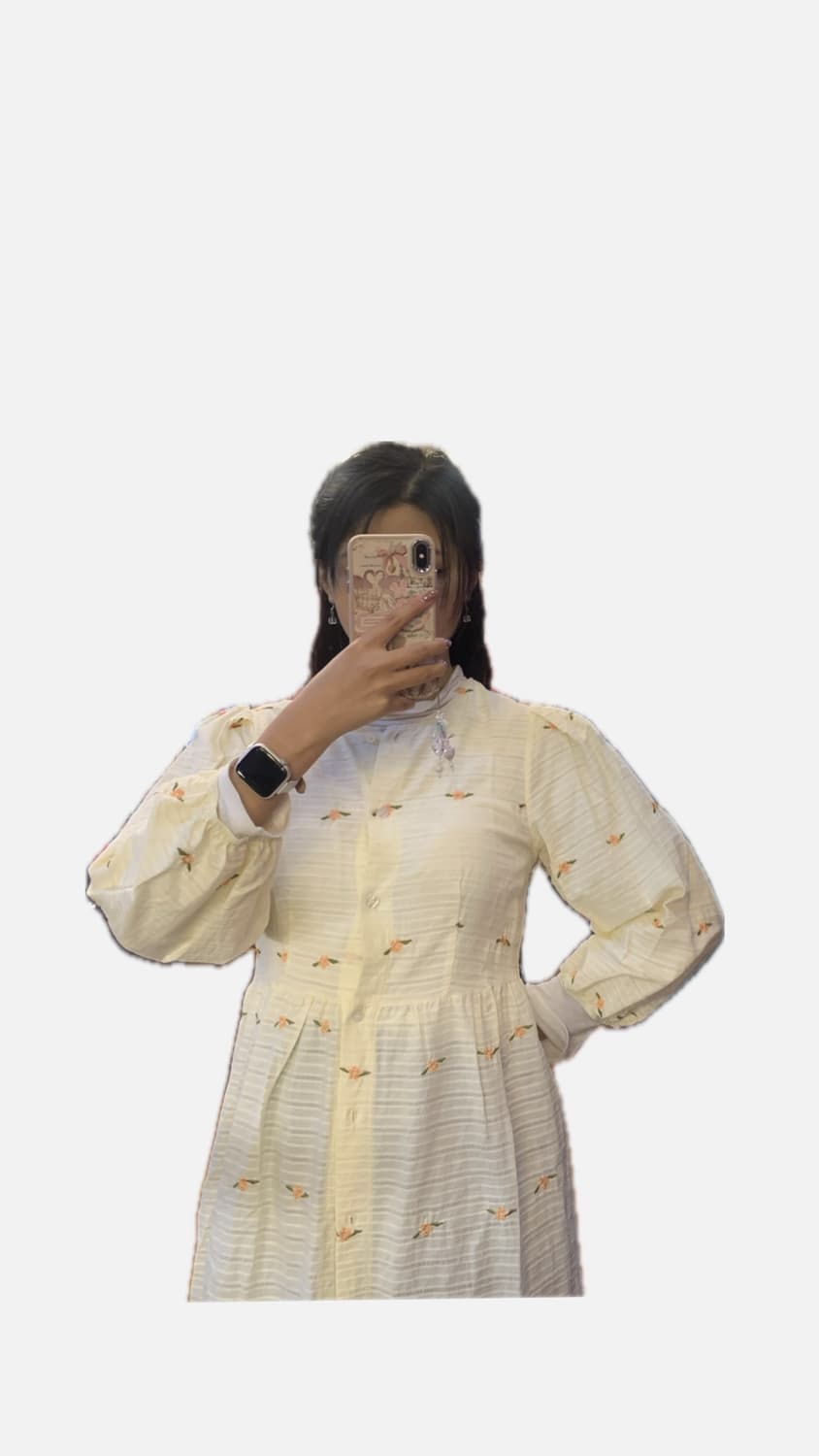 Floral Bud Embroidery Long Shirt Dress 상품이미지5