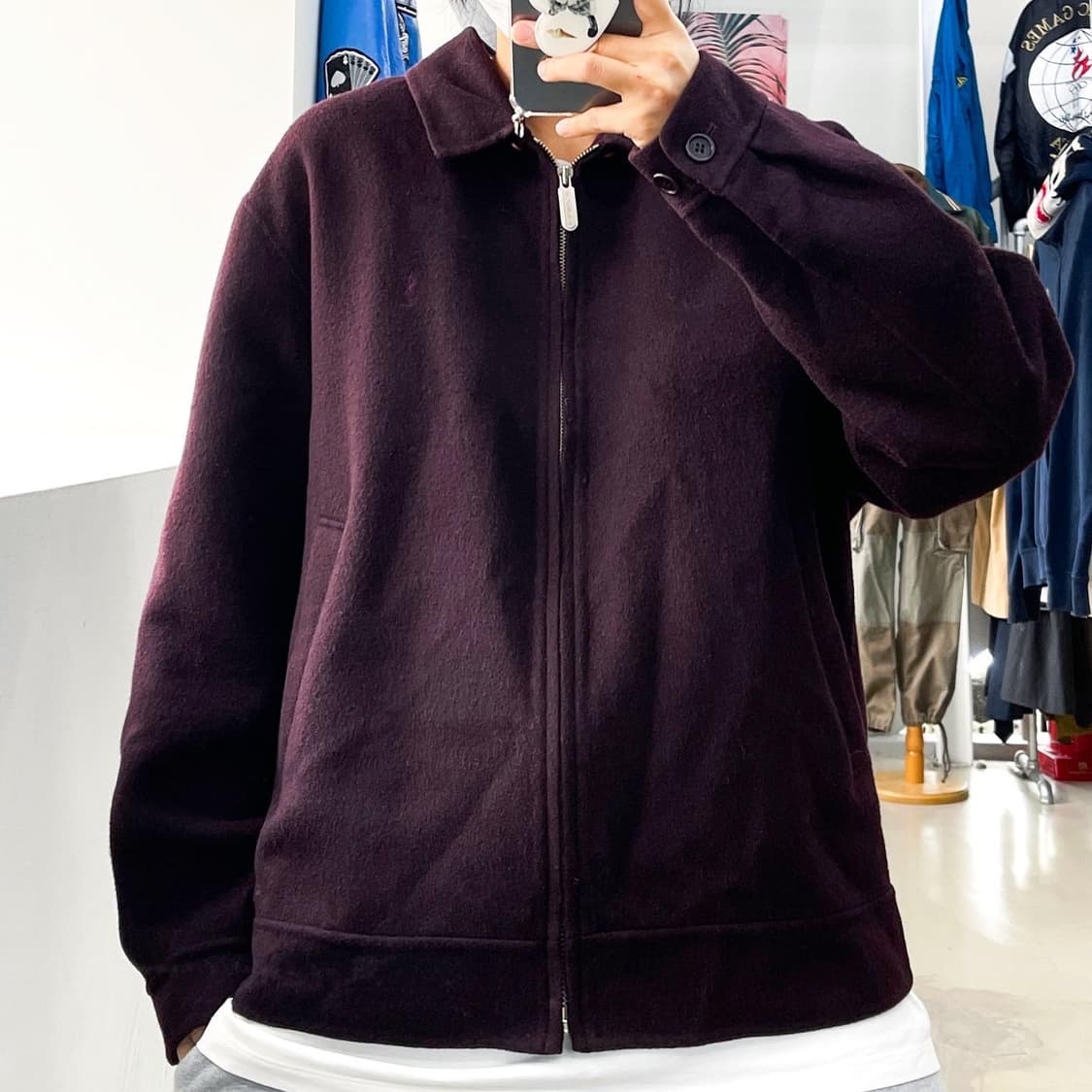 이브 생 로랑 미니멀 와인색 퍼 울 자켓 상품이미지1