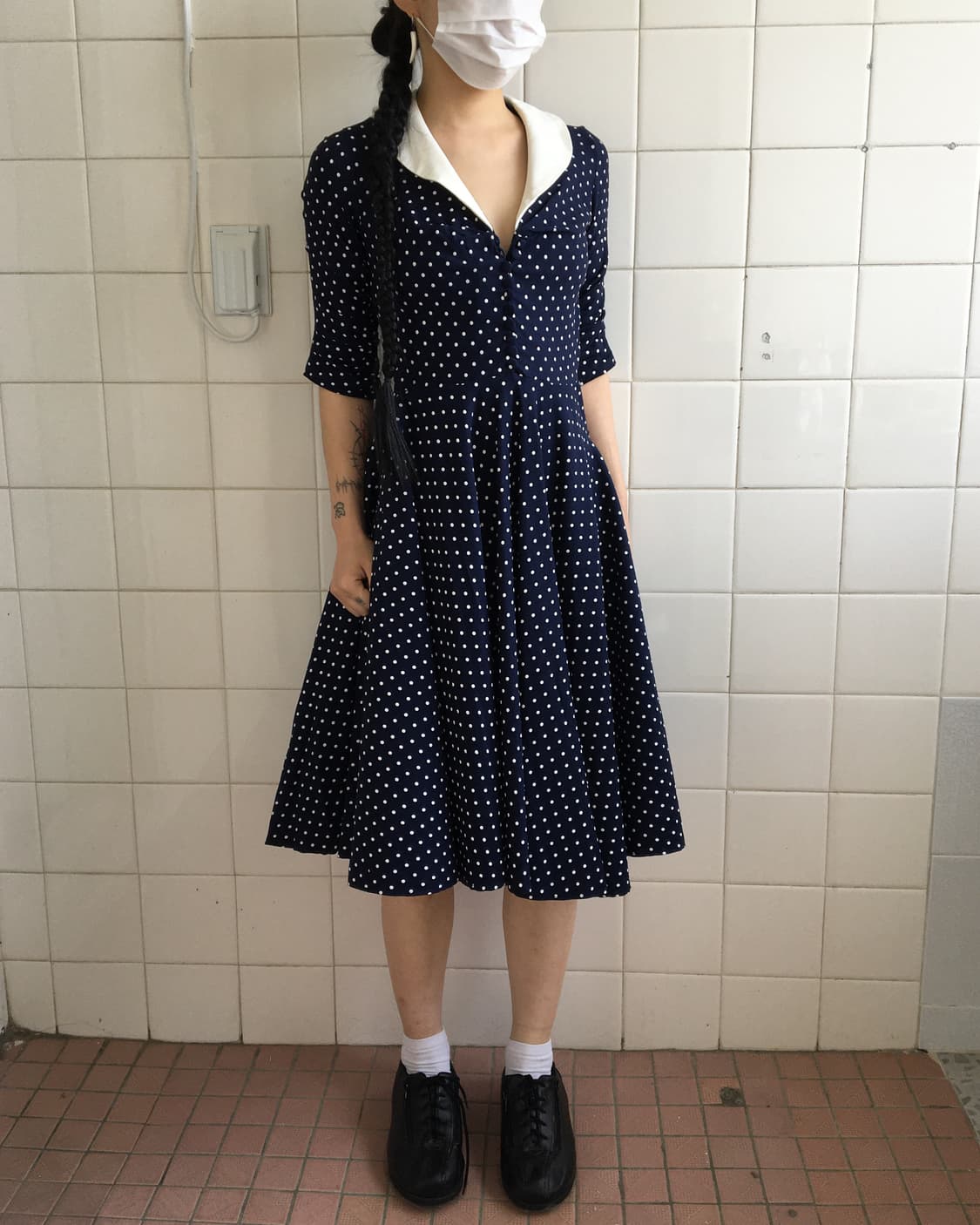 Dot pattern button up dress 상품이미지6