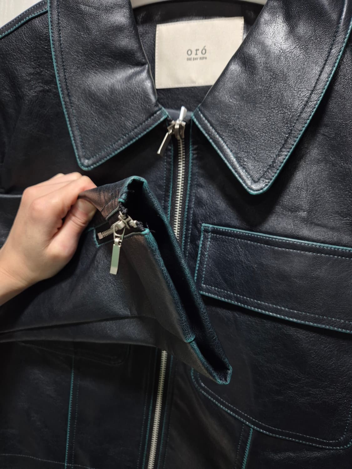 (새상품)ORO 오로 블랙 레더 크롭 자켓 상품이미지5