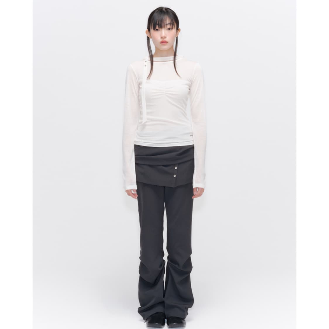 미세키서울 레이어드 스카프 롱슬리브 아이보리 상품이미지4