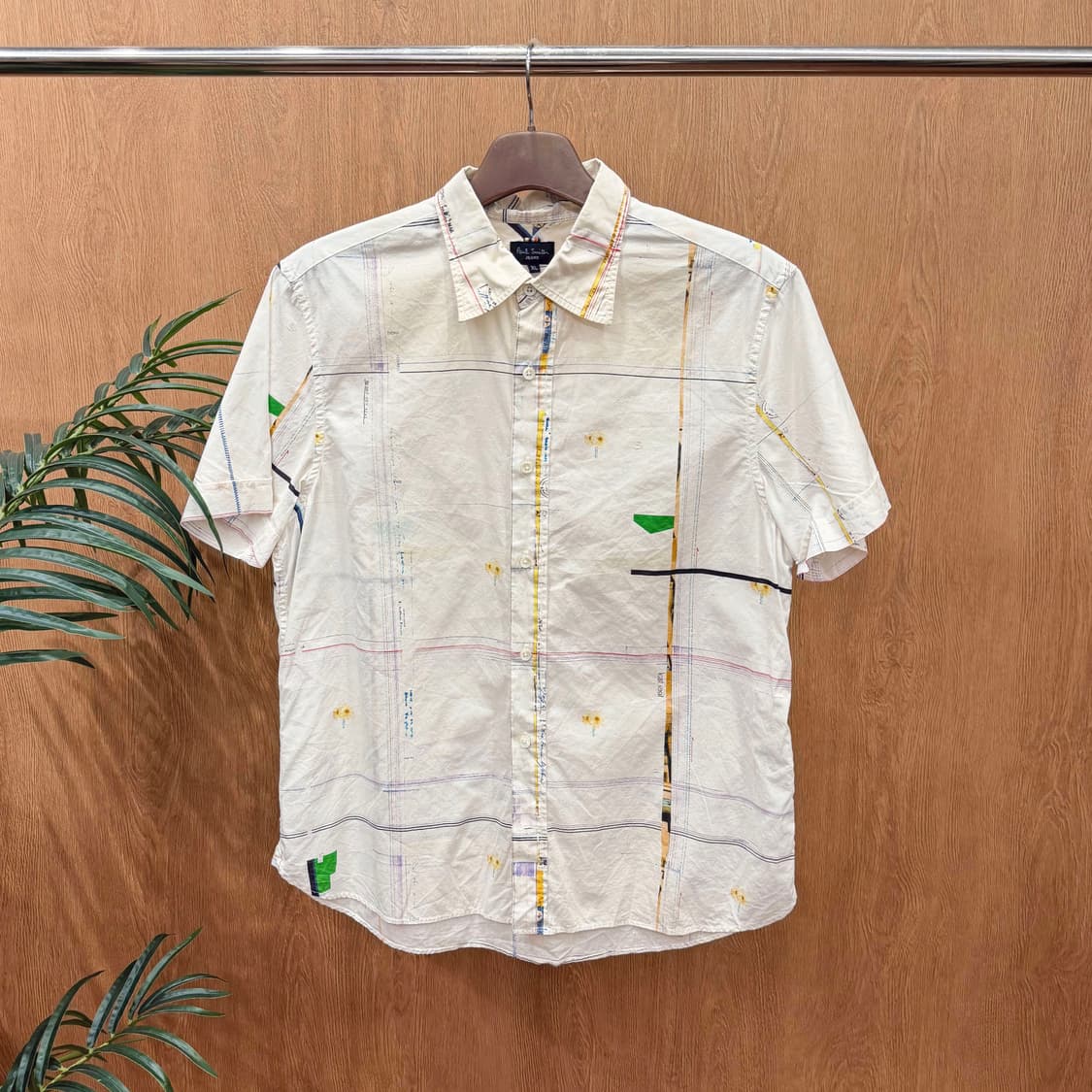 폴스미스 진스 반팔 코튼 셔츠 라인 그래픽 프린팅 디테일 화이트 상품이미지1