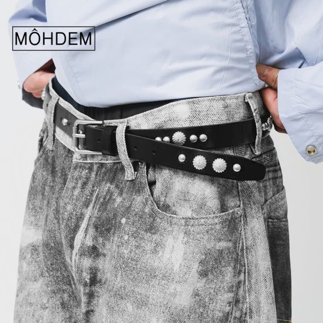 [Unisex] 플라워 스터드 웨스턴 가죽벨트 상품이미지1