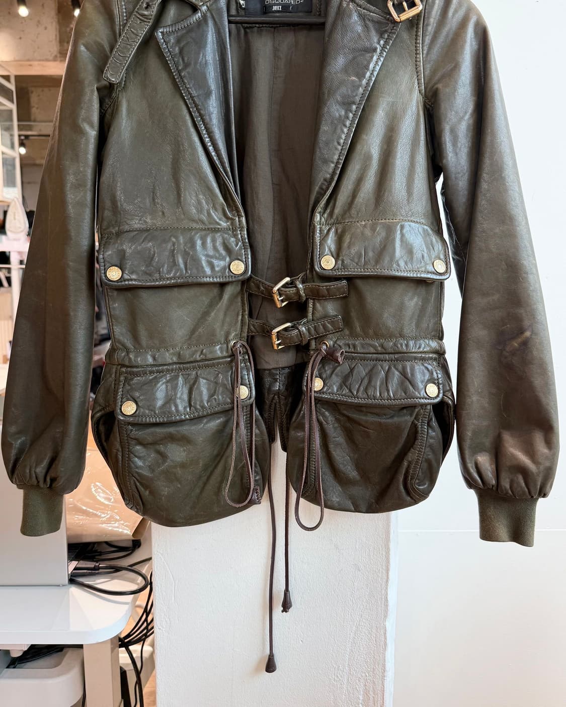 디스퀘어드2 카키 레더 라이더 자켓  상품이미지6