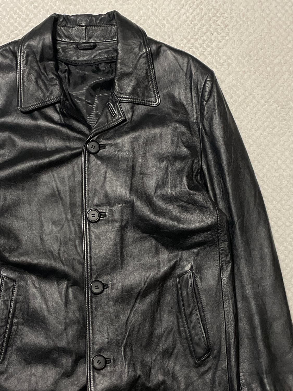 웨스턴 무드 카우하이드 소가죽 4버튼 레더 카 코트 상품이미지5