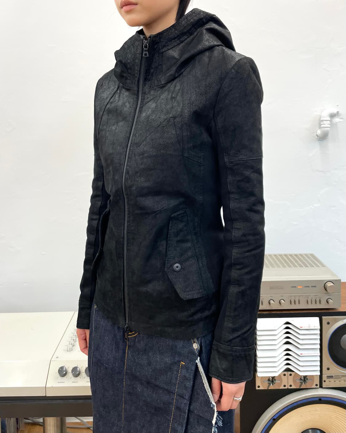 [1] NO ID 노아이디 레더 후드 자켓 상품이미지4