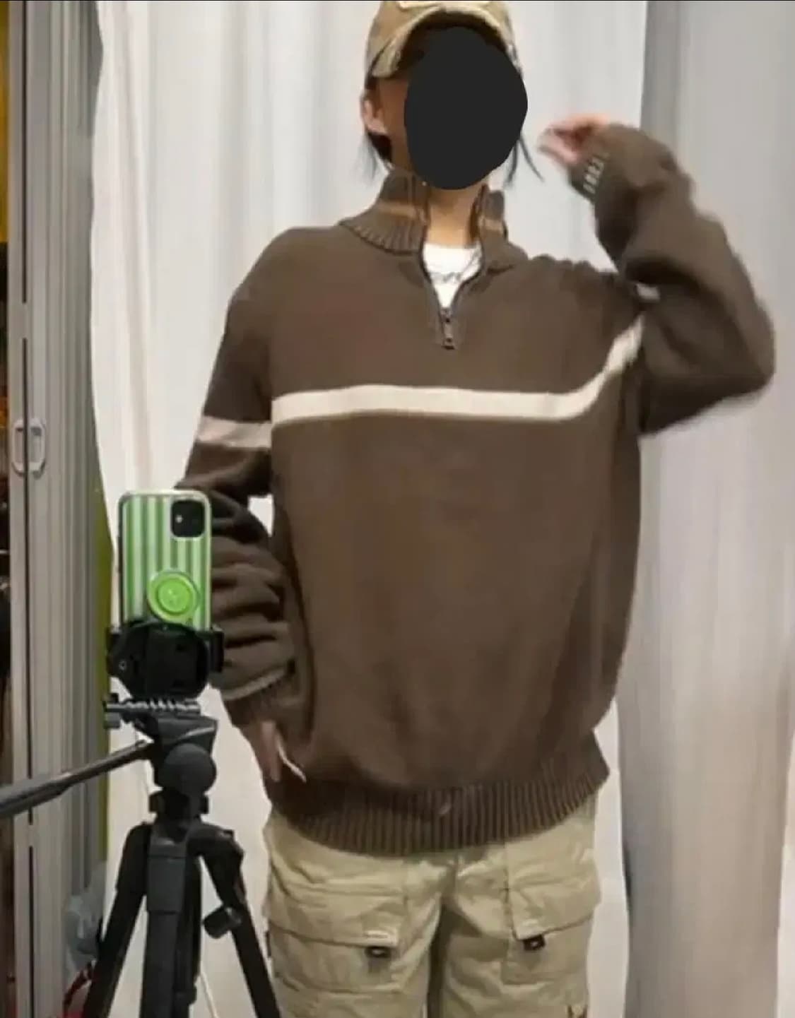 Vintage 브라운 니트 반집업 XL 상품이미지1