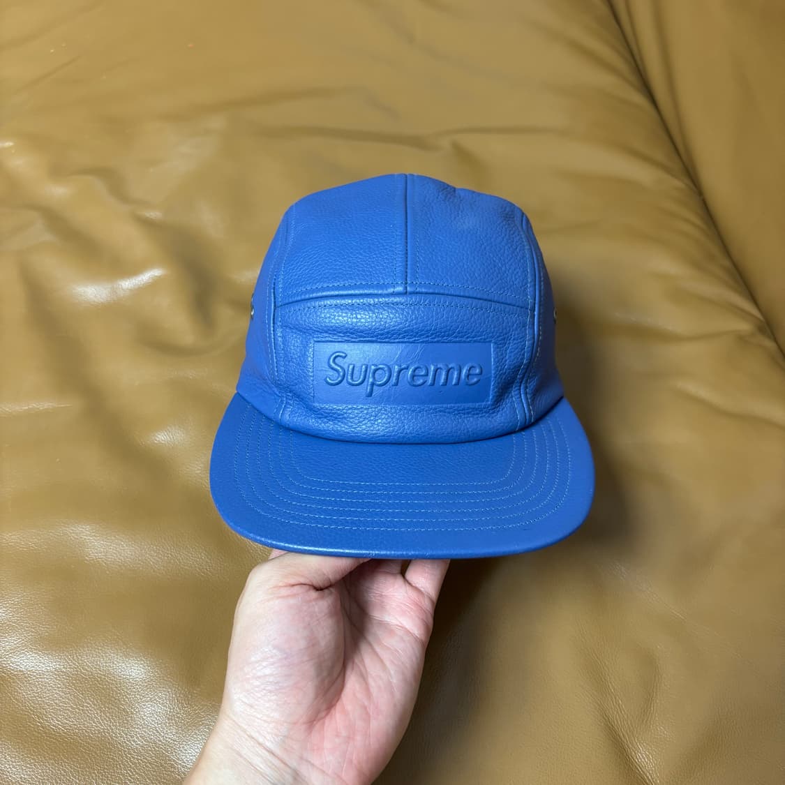 Supreme 슈프림 레더 블루 캠프캡 모자 (Leather Blue) 상품이미지2