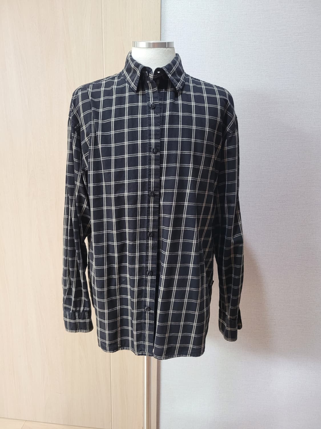 후아유 WHO.A.U 남자 체크 셔츠 XL 블랙 상품이미지1