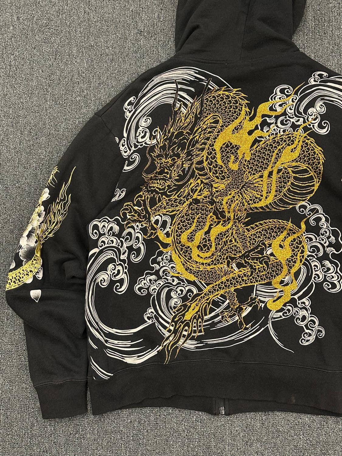 XL)카라쿠리 타마시 빈티지 드래곤 자수 후드집업 상품이미지3