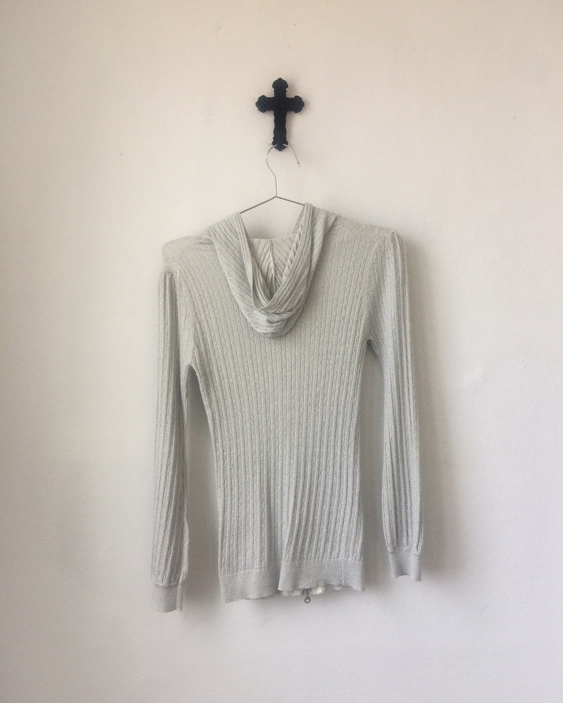 Glossy ribbed knit hood zip up 상품이미지3