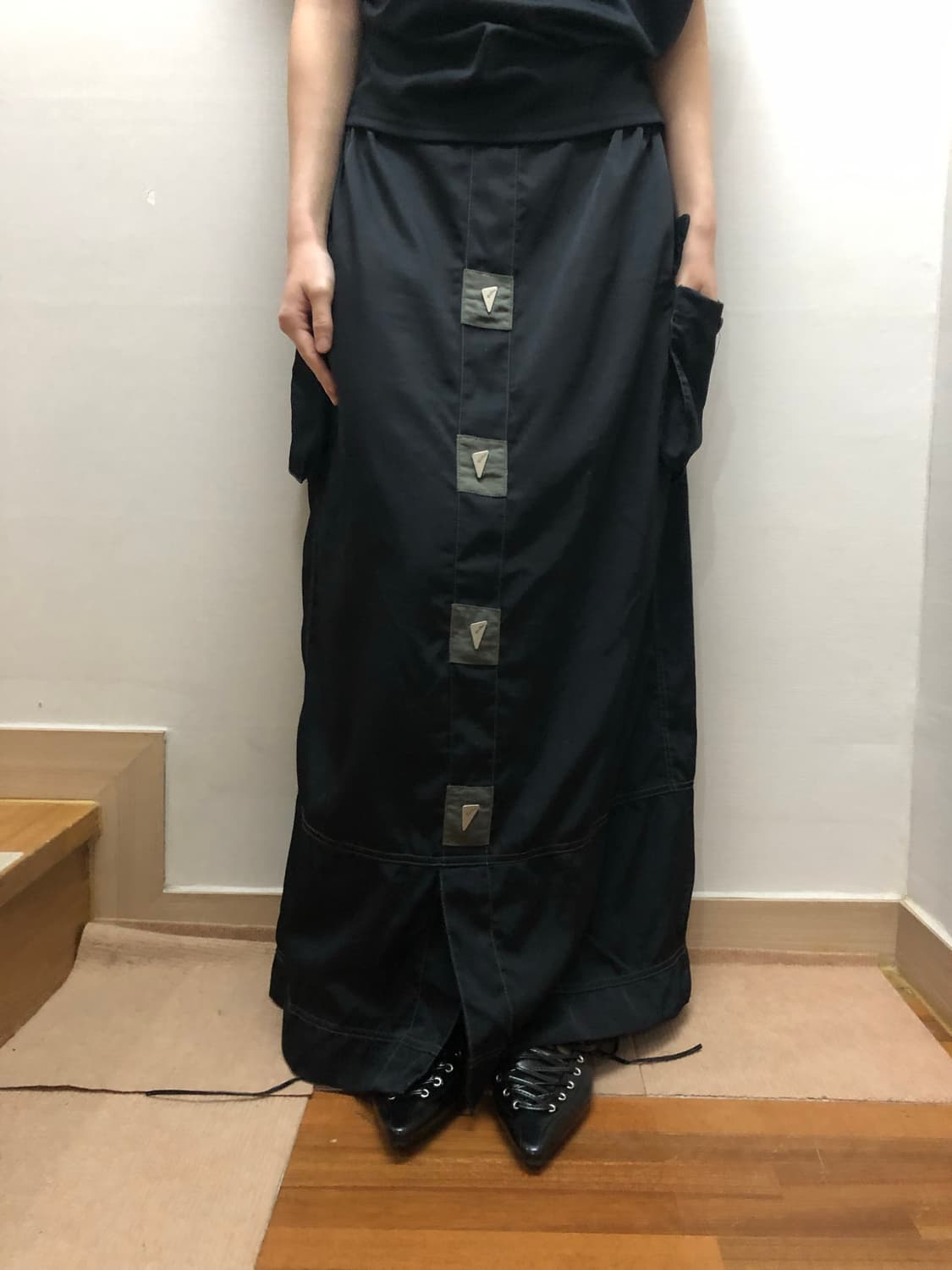 빈티지 블랙 오리엔탈 포켓 롱 스커트 상품이미지2