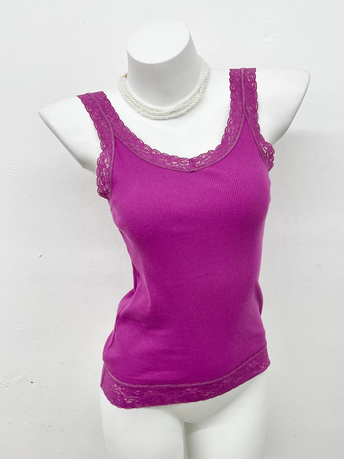 마젠타 골지 레이스 탑 상품이미지1