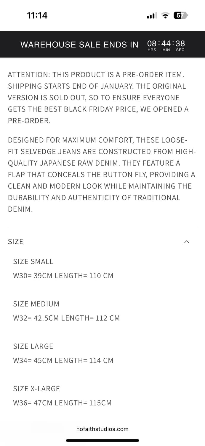 [S] NOFAITHSTUDIOS 셀비지 루즈 데님팬츠 상품이미지3