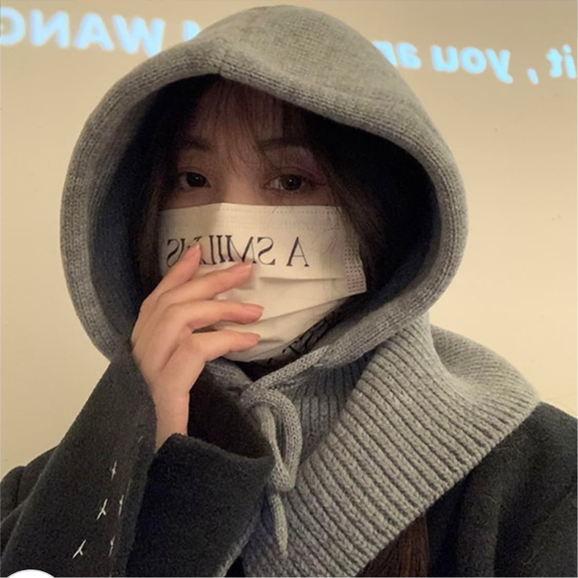 새제품 직잭 이쁜 니트 바라클라바 겨울 모자 그레이/ 브라운 상품이미지3