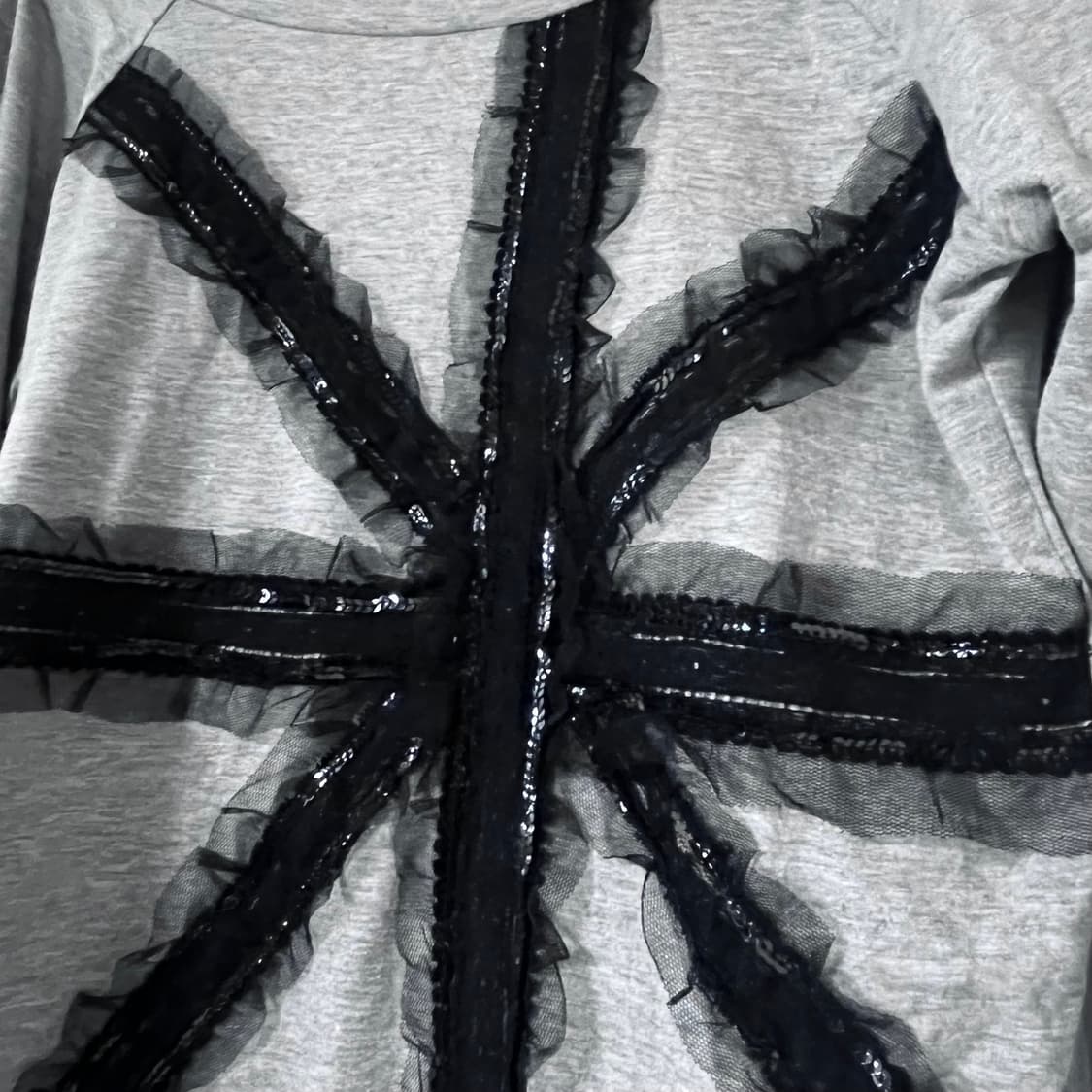 갸루 펑크 고딕 고스로리 오네걀 그레이 블랙 오프숄더 롱슬리브 긴팔 상품이미지2