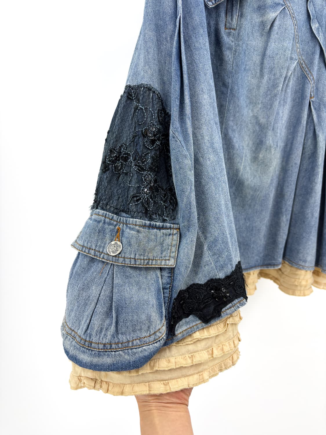 빈티지 패치워크 데님 레이어드 스커트 상품이미지2