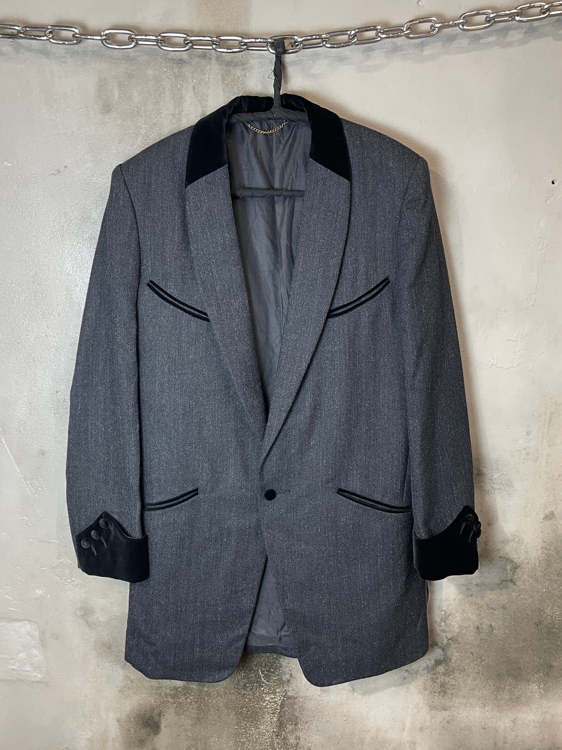 언유즈드 벨벳 트림 체스터 롱 자켓 상품이미지1