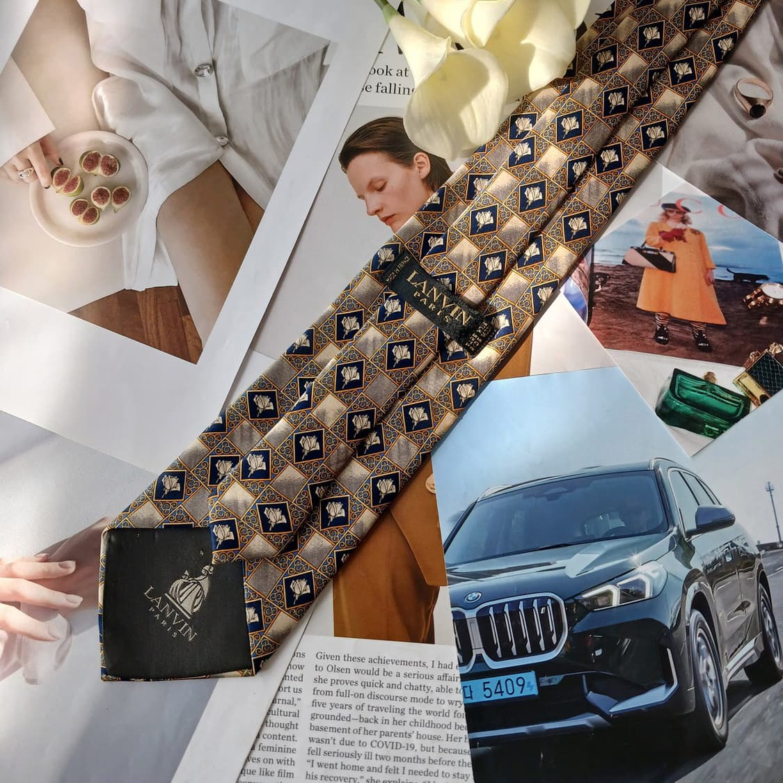 랑방 실크 기하 플라워 패턴 넥타이 9.2cm B등급 A19553 상품이미지5