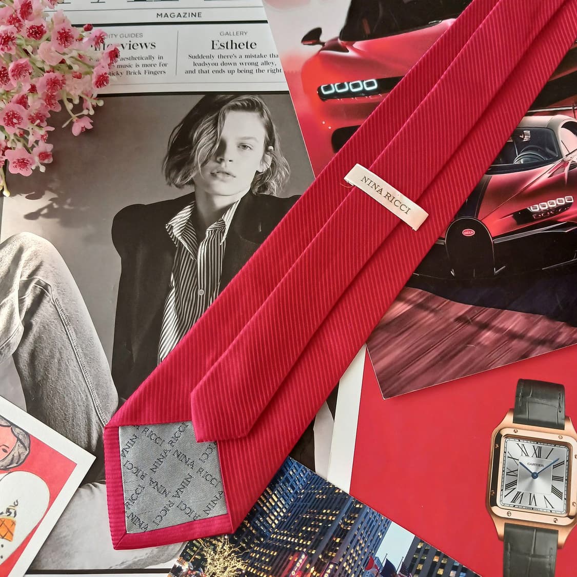 니나리치 실크 레드 솔리드 넥타이 9cm A+등급 A19248
 상품이미지4