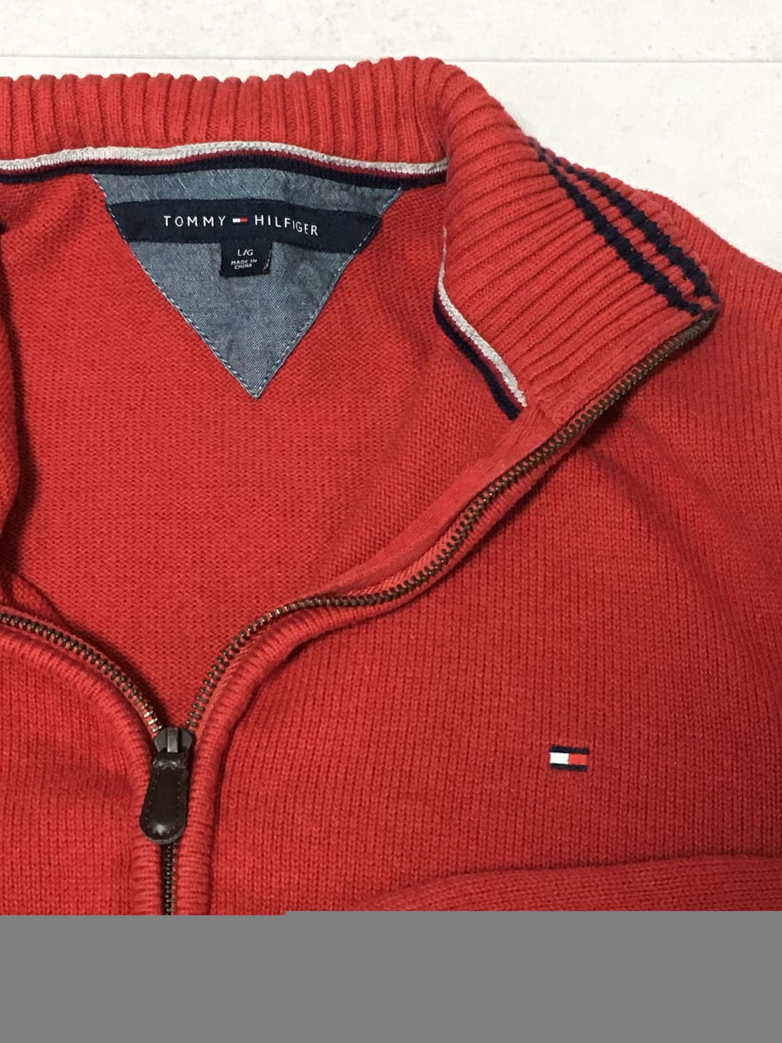 타미힐피거-코튼 헤비 립 크림슨 풀집업 가디건 레드(L) 상품이미지2
