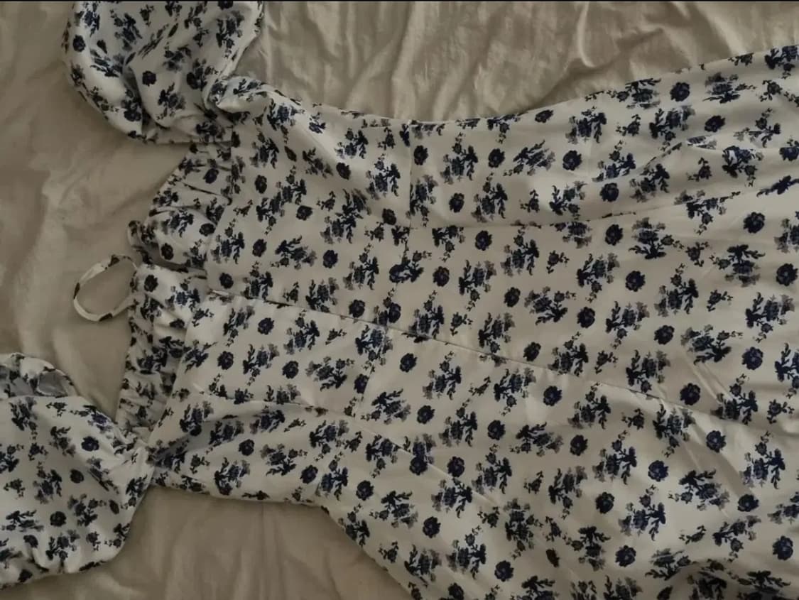 플라워 원피스 화이트 블루 퍼프 드레스 트임 상품이미지2