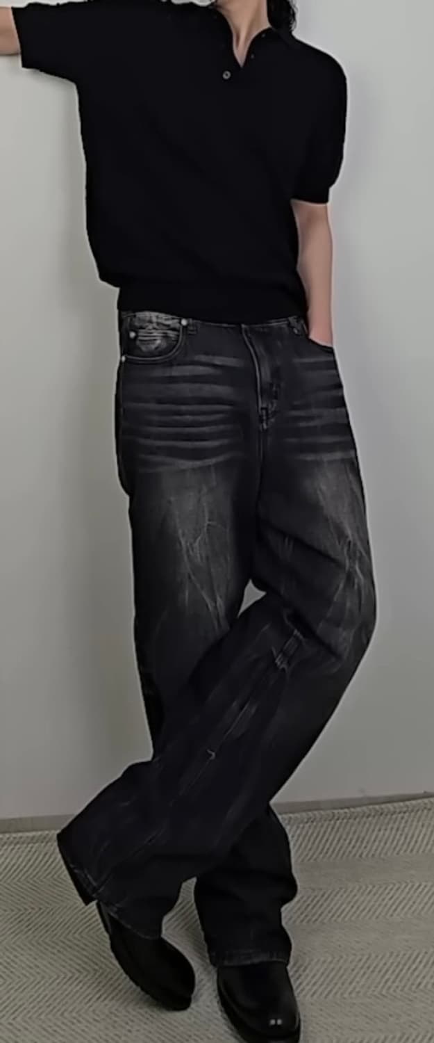 노매뉴얼 세미 플레어 데님 팬츠 - 블랙 상품이미지5