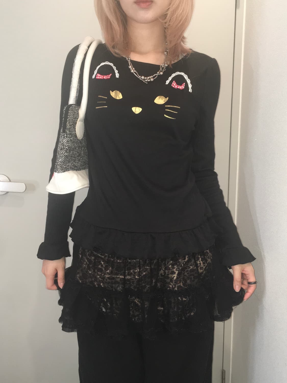 jpn vintage black cat ribbon frill t shi 상품이미지6