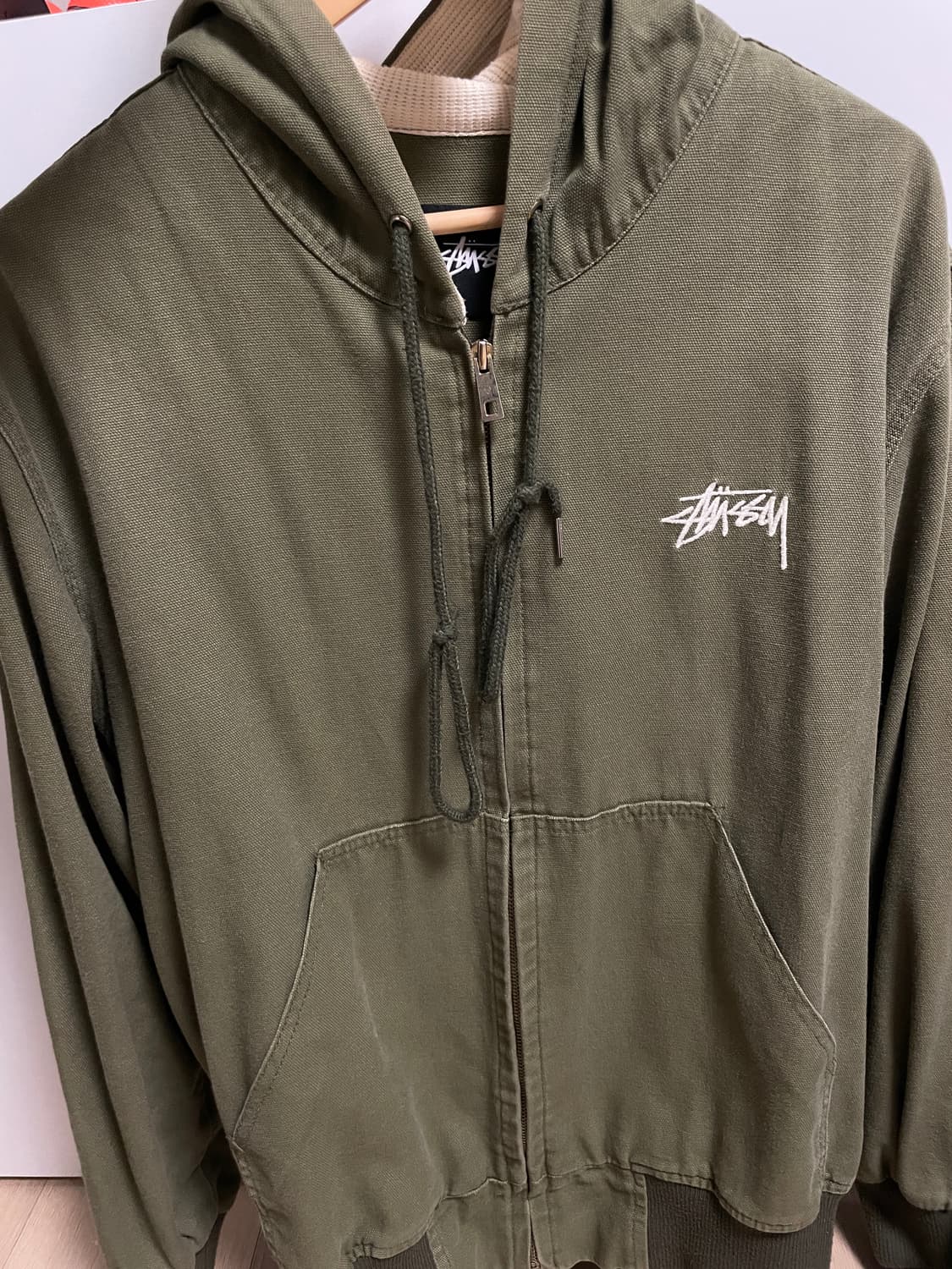 빈티지 스투시 카키 후드집업 상품이미지1
