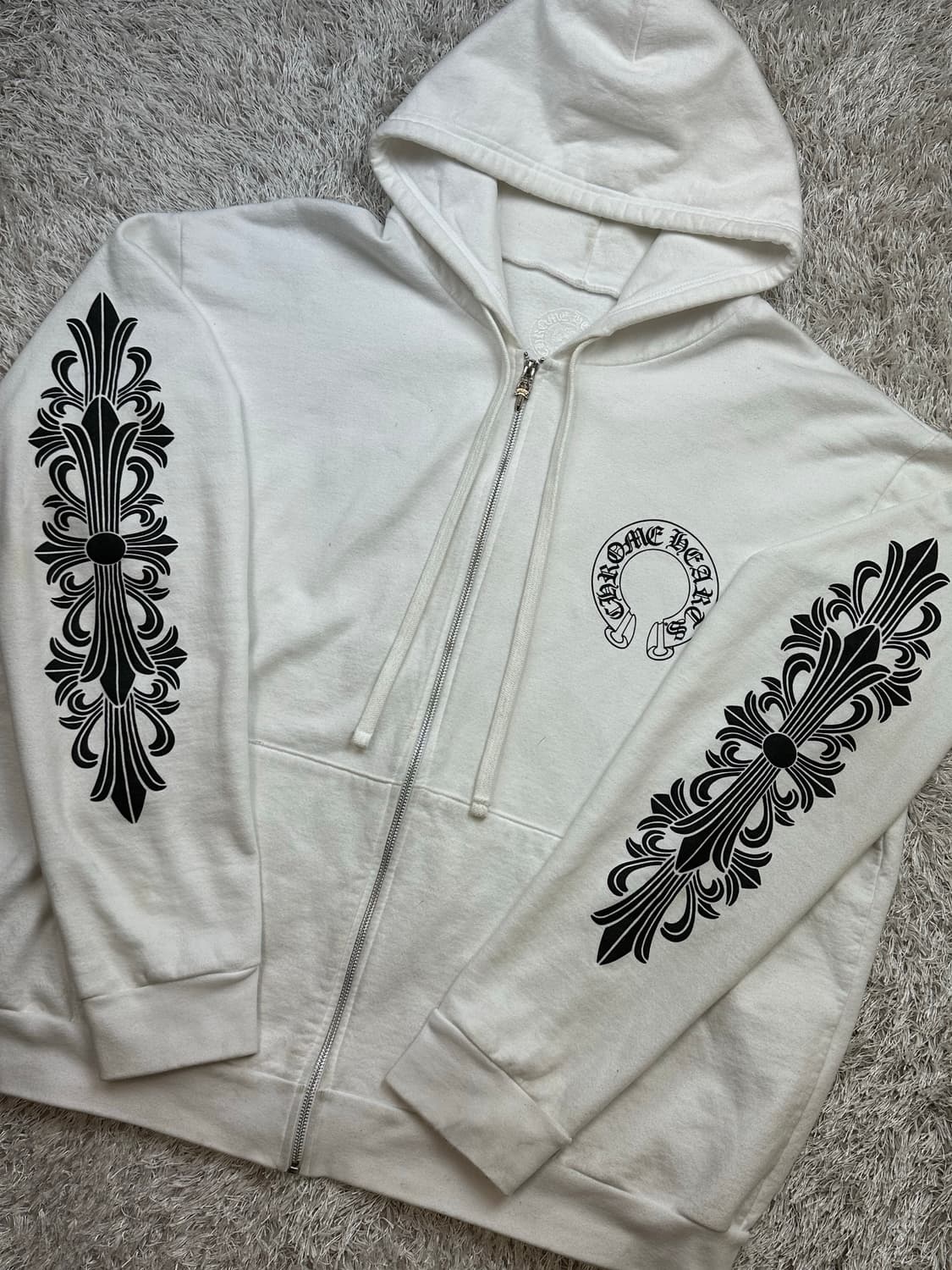 [XL] 정품 크롬하츠 홀스슈 플로랄 플리스 집업 후드 화이트 상품이미지1