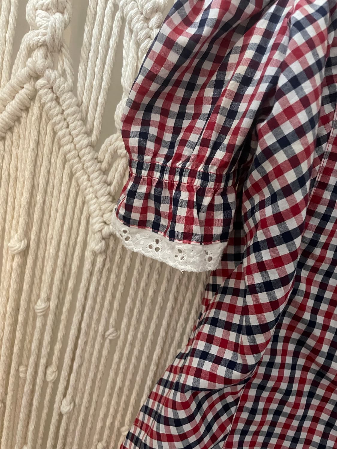 레그 체크 오프숄더 퍼프 블라우스 상품이미지6