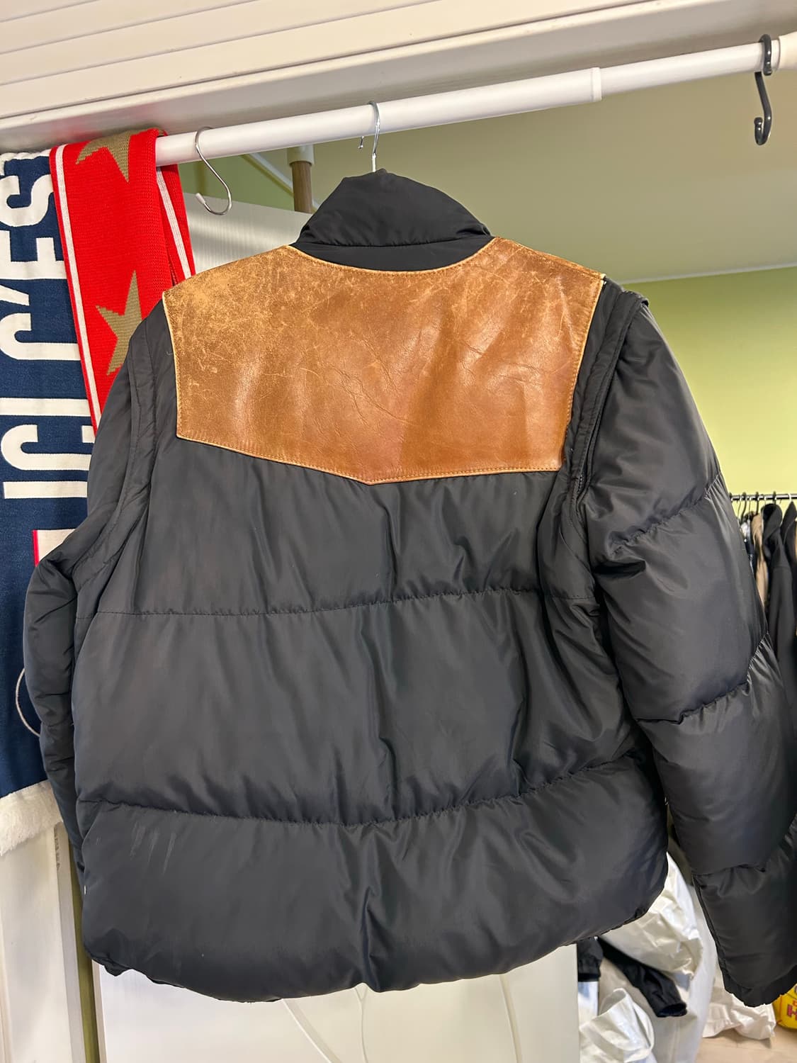 42 )90년대 Schott 쇼트 레어 가죽 베스트 구스 다운 패딩 상품이미지5