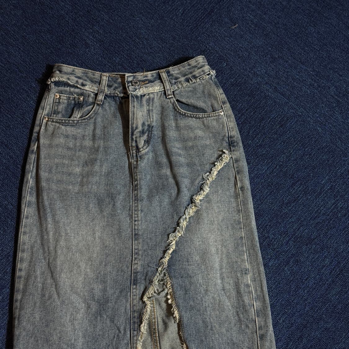 빈티지 앞트임 데님 롱 스커트 상품이미지2