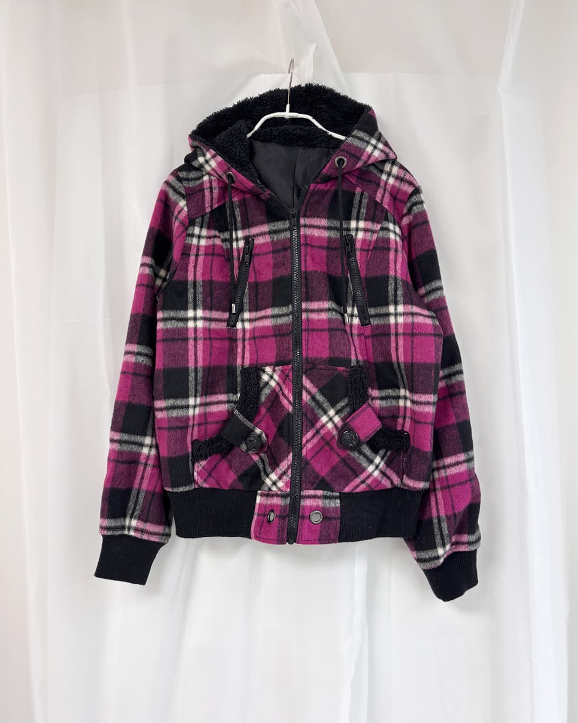 Rose Fan Fan y2k 핑크 타탄 체크 후디 점퍼 상품이미지1