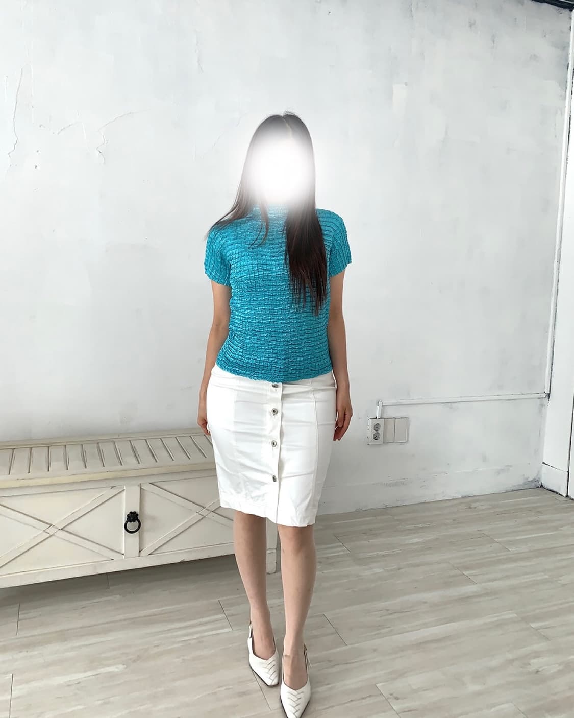 White Front Button Midi Skirt 상품이미지2