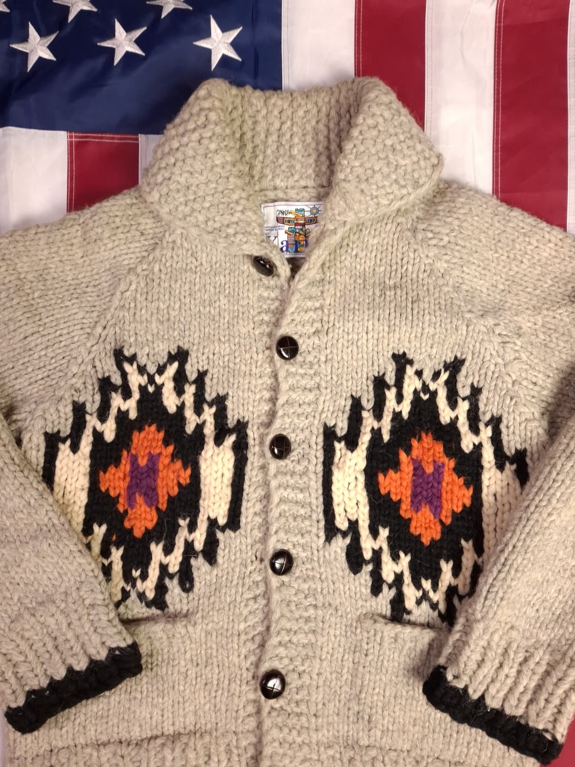 오리지날 캐나다제조 카나타 나바호우먼용 코위찬 울 가디건 상품이미지2