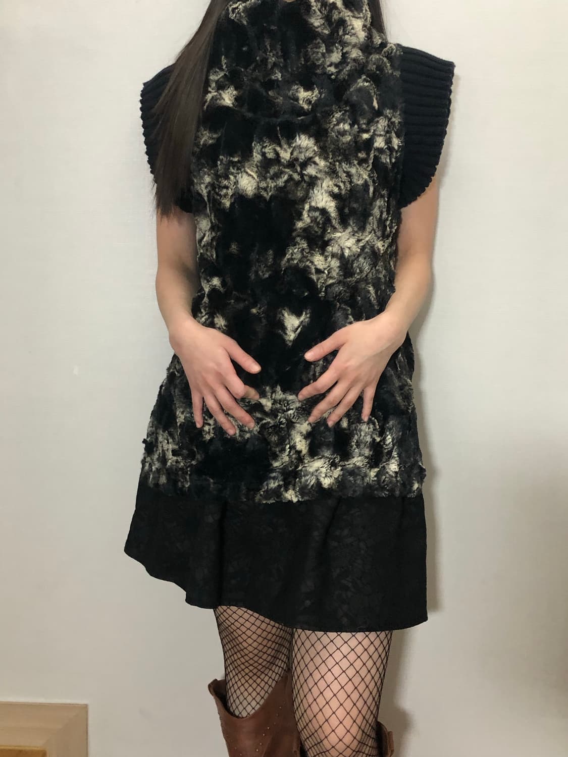 빈티지 마블 패턴 퍼 니트 상품이미지1